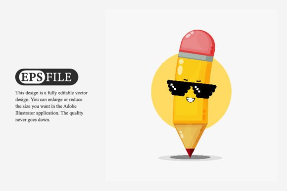 Cute Pencil Character with Pixel Glasses: A Creative Font Asset