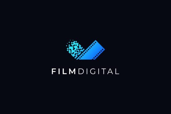 Filmstrip Pixel Digital Tech Logo: Modern Design Asset