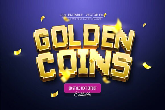 Golden Coin Pixel 3d Style Text Effect: Premium Editable Vector