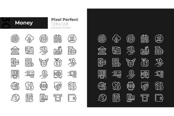 Money Pixel Perfect Svg Linear Icons Set