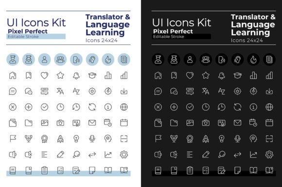 Translator Pixel Perfect Linear UI Icons